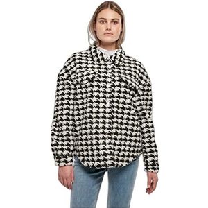 Urban Classics Dames AOP Sherpa Overhemd Shirt, blackhond-stooth, L, blackhoundstooth, L