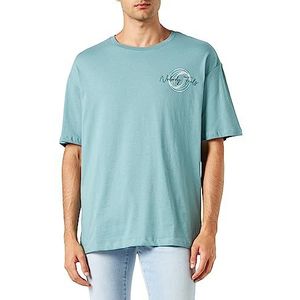 Koton Oversized T-shirt voor heren, slogan bedrukt, korte mouwen, ronde hals, groen (770), M