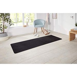 HANSE Home Nasty Laagpolig tapijt, effen, voor eetkamer, woonkamer, kinderkamer, hal, slaapkamer, keuken, effen zwart, 80 x 300 cm