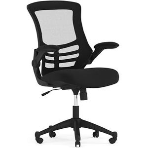 Zwarte draaiende LeatherSoft werkbureaustoel met middelhoge rugleuning van gaas en opklapbare armleuningen