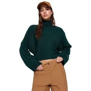 Trendyol FeMan Regular fit Basic Staande kraag gebreide trui, smaragd, S, Emerald, S