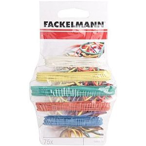 Fackelmann Rubberen ringen TECNO, elastieken, huishoudbanden, in 3 maten (kleuren: rood, geel, groen, blauw, wit), aantal: 75 stuks