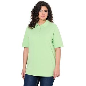 Ulla Popken Poloshirt voor dames, grote maten, plussize poloshirt, piqué, polokraag, fluwelen knoopsluiting, halve mouwen, groen, 50-52