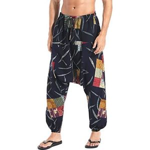 AITFINEISM Aladdin Hippie Harembroek met trekkoord voor heren, losvallend, kruis, broek, Zwart, 34-36