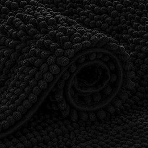 subrtex Badkamertapijten chenille badtapijt gestreepte pluche badmat zachte tapijten voor badkamer waterabsorberende douchemat sneldrogend machinewasbaar (zwart, 60 x 152 cm)