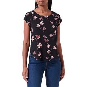 ONLY Onlvic Ss AOP Top Noos WVN T-shirt voor dames, Zwart/Aop: magnolia, 32