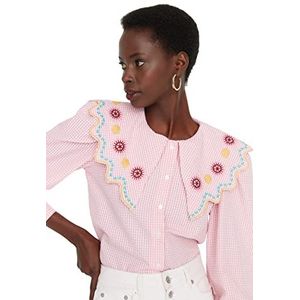 Trendyol Dames Regular Basic Shirt Kraag Geweven Shirt, roze, 64