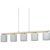 EGLO Hanglamp Castralvo, 5 lichtpunten, modern, elegant, hanglamp van staal in mat nikkel, bruin en textiel in wit, eettafellamp, woonkamerlamp hangen