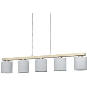 EGLO Hanglamp Castralvo, 5 lichtpunten, modern, elegant, hanglamp van staal in mat nikkel, bruin en textiel in wit, eettafellamp, woonkamerlamp hangen