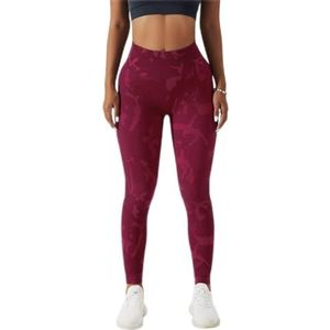 EULLA Leggings voor dames, hoge taille, camouflage, sportlegging voor dames, lang met perzik, heuplifting, sportbroek, yogabroek voor fitness, yoga, training, casual, amarant, M