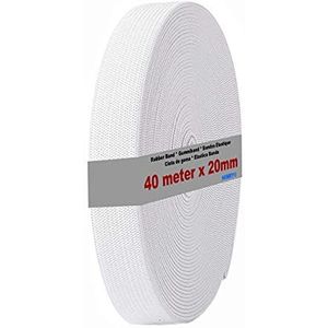 HIMRY 40 m x 20 mm Rubberen Band voor Naaien, Plat Elastische Band van Polyester en Rubber, Wit Kleur, KXB5005-white