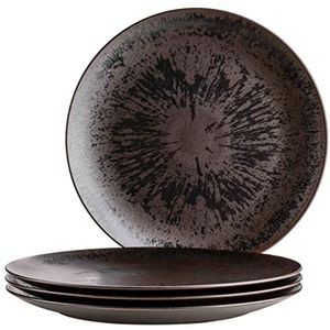 MÄSER Metallic brons, grote ronde borden met elegant glanzend glazuur in 4-delige set, ook als pizzabord, serveerbord en decoratiebord, 4 jumbo borden van hoogwaardig keramiek, aardewerk, bruin