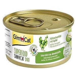 GimCat Superfood ShinyCat Duo kip met appel - Kattenvoer met malse filet zonder toegevoegde suikers, voor volwassen katten - 24 blikken (24 x 70 g)