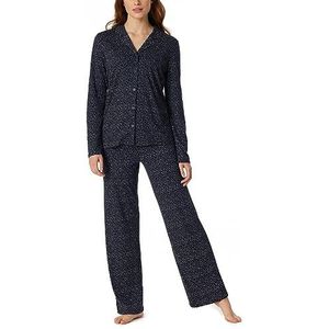 Schiesser Dames pyjama set lang katoen modal doorgeknoopte nachtpyjama set, nachtblauw, 48, Nachtblau, 48