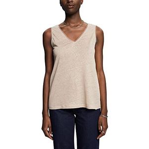 Esprit Collection Tanktop van linnen met gehaakte rand, taupe (light taupe), M