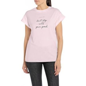 Replay T-shirt voor dames, regular fit, korte mouwen, 066 Bubble Pink, L