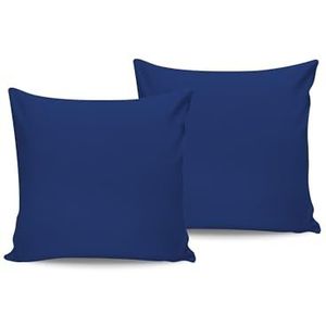 Luxe satijnen kussensloopset (2 stuks), donkerblauw, 80 x 80 cm, 100% katoensatijn, 210 draadtelling, envelopsluiting, machinewasbaar op 30 °C