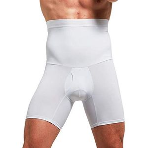 QUAFORT Men Tummy Control Shorts High Waist Slimming Shapewear Body Shaper Leg Underwear Briefs White