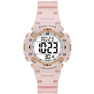 Skechers Horloge voor dames, Digitaal uurwerk met siliconen, polyurethaan, lederen of roestvrij stalen band,Perzikroze en wit,38MM