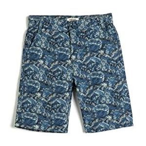 Koton Boys's Chino Zakken Bloemen Patroon Katoenen Shorts, Blauw design (03v), 7-8 Jaar