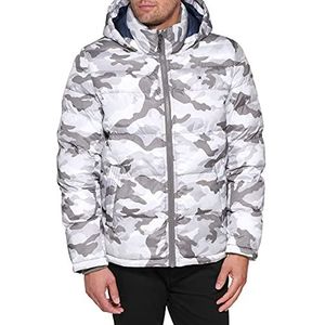 Tommy Hilfiger Klassiek donsjack voor heren met capuchon (standaard en groot en hoog) mantel alternatieve bovenkleding naar beneden, camouflage, wit, L