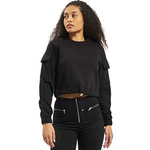 Urban Classics Dames sweatshirt dames korte worker crewneck trui sweater, zwart, XS