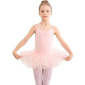 Bezioner Kinderballetkleding Tutu Balletjurk Meisjes Katoenen Balletpakje Balletpak Dans Body Dansjurk met Rok Roze 130