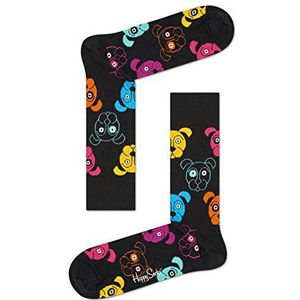 Happy Socks Dog Sock, Kleurrijke en Leuke, Sokken voor Dames en Heren, Zwart-Geel-Oranje-Roze (36-40)