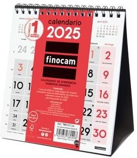 Finocam Neutrale tafelkalender, grote cijfers 2025, maandoverzicht, januari 2025 - december 2025 (12 maanden), Spaans