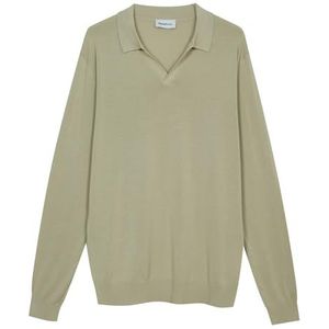 Diana Studio - Gescherd gebreid poloshirt zonder knopen, voor heren, 100% katoen, licht, extra gedraaid, lange mouwen, casual pasvorm, Wit, L