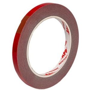 AUTO-PLAST PRODUKT APP acryl tape, dubbelzijdig plakband, extra sterk, dubbelzijdig waterdicht montageband, rood, 5 m lang, 9 mm breed