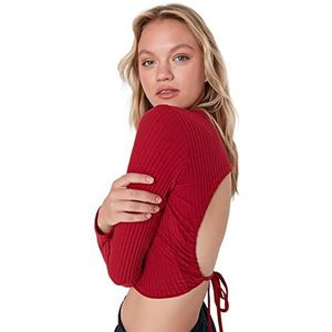 Trendyol Dames Dames Loungewear Getailleerd Standaard Crew Neck Knit Blouse Shirt, Bourgondië, XS, Bourgondy, XS