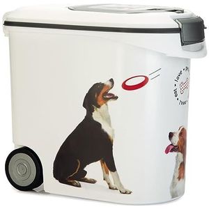 CURVER Hondenvoercontainer - 12 kg/35 l - grote luchtdichte voedselopslag tegen geur - wielen en reisgrepen - 49,3 x 27,8 x 42,5 cm - wit