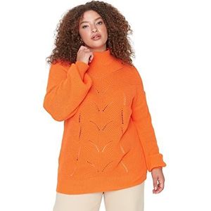 Trendyol Dames ronde hals Ajouré Regular Plus Size Sweater Sweater, Oranje, 5XL, ORANJE, 5XL