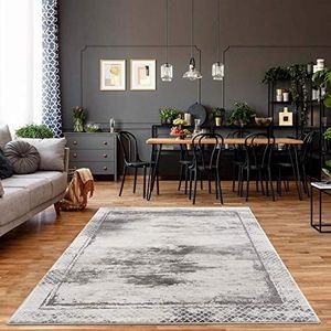 carpet city Vloerkleed, grijs gemêleerd voor de woonkamer, 80 x 150 cm, met ruitpatroon, moderne laagpolig tapijt