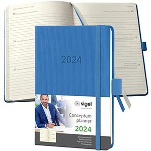 SIGEL C2469 weekkalender 2024, ca. A6, blauw, hardcover, 176 pagina's, elastiek, penlus, archieftas, PEFC-gecertificeerd, conceptum