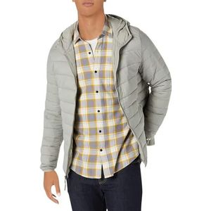 Amazon Essentials Lichtgewicht waterbestendige opvouwbare pufferjas met capuchon, lichtgrijs, L