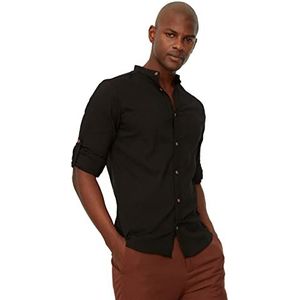 Trendyol Heren Black Male Judge Collar Bengalin Kuplu Super Slim Fit Shirt, XXL