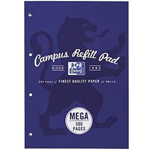 Oxford Campus, MEGA 300 pagina's A4 gelinieerd papier navulpad met marge, marineblauw, pak van 1