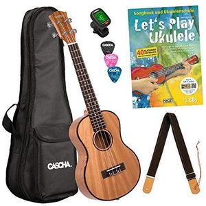 Cascha Premium mahonie sopraan ukelele, kleine Hawaii gitaar, ukelele voor beginners, met acquilasnaren en 3 plectra Let's Play Ukelele beginnersset 26 inch Tenor
