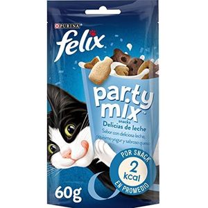 Purina Felix Party Mix Dairy Delight Snack voor katten met melk, yoghurt en kaas, 8 zakjes à 60 g