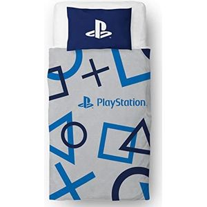 Character World Playstation Blue Single Dekbedovertrek Officieel gelicentieerd Sony Playstation Omkeerbare tweezijdige gaming beddengoed ontwerp met bijpassende kussensloop, polykatoen, blauw