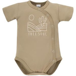 Pinokio Bodysuit Buttoned Short Sleeve Free Soul, 100% katoen, Unisex 50-68 (56), Green Desert, 56 cm