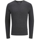 Jack & Jones - JJEEMIL KNIT CABLE CREW NECK - Gebreide Trui - Donkergrijs Melange