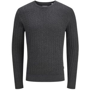 Jack & Jones - JJEEMIL KNIT CABLE CREW NECK - Gebreide Trui - Donkergrijs Melange