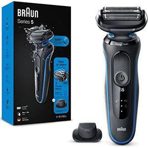 Braun Series 5 scheerapparaat voor heren met EasyClick-opzetstuk, elektrisch scheerapparaat en trimmer, EasyClean, Wet & Dry, oplaadbaar & draadloos, vaderdagcadeau, 51-B1200s, blauw