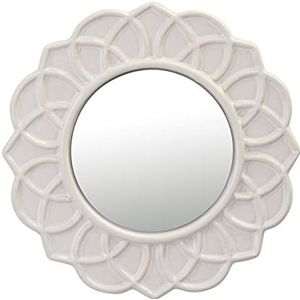 CKK industriële decoratieve ronde ivoor witte bloemige keramische muur opknoping spiegel, gedragen