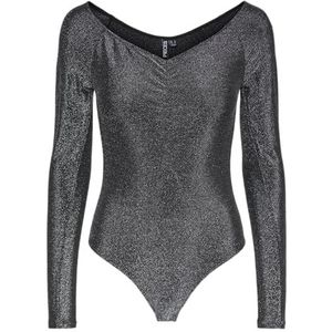 PIECES PCPANDRA Bodystocking, Zwart/Detail:Silver Lurex, M