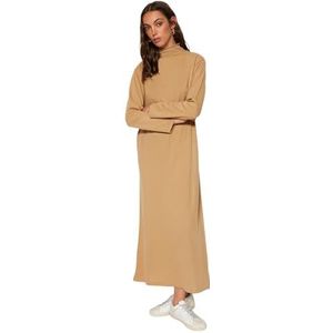Trendyol Dames Hijab Kleding Shift Regular Fit Knitwear Modest Jurk, bruin, L
