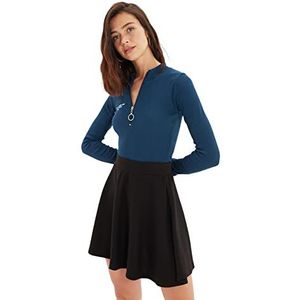 Trendyol Dames getailleerde bodycon gebreide blouse met hoge hals, Indigo, XL